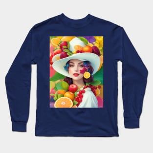 А woman with a white hat and some colorful fruity Long Sleeve T-Shirt